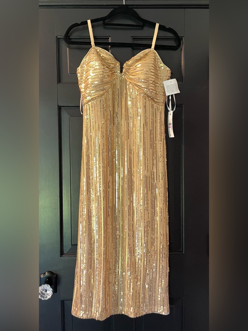 Sienna Gold Sequin Midi Slip Dress with Removable Spaghetti Straps